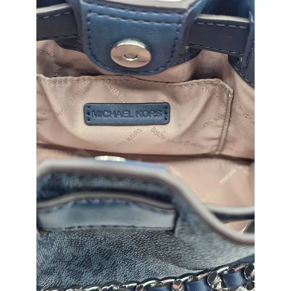 Michael Kors Mini Mina Signature Navy Convertible Chain Satchel Crossbody